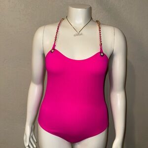 Vibrant Pink Bodysuit with Chain Straps